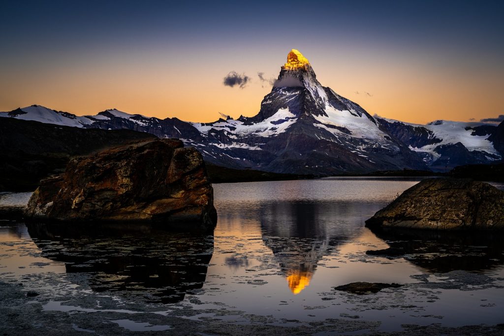 mountains, peak, snow, lake, reflection, matterhorn, landscape, nature, mirroring, zermatt, fluhalp, sunrise, switzerland, matterhorn, switzerland, switzerland, switzerland, switzerland, switzerland